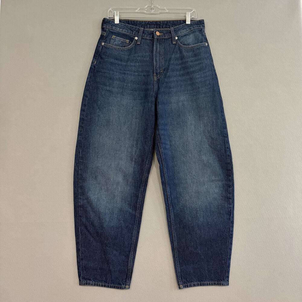 H&M Barrel Jeans Size 6 Dark Wash High Rise Loose Fit Preppy Academia